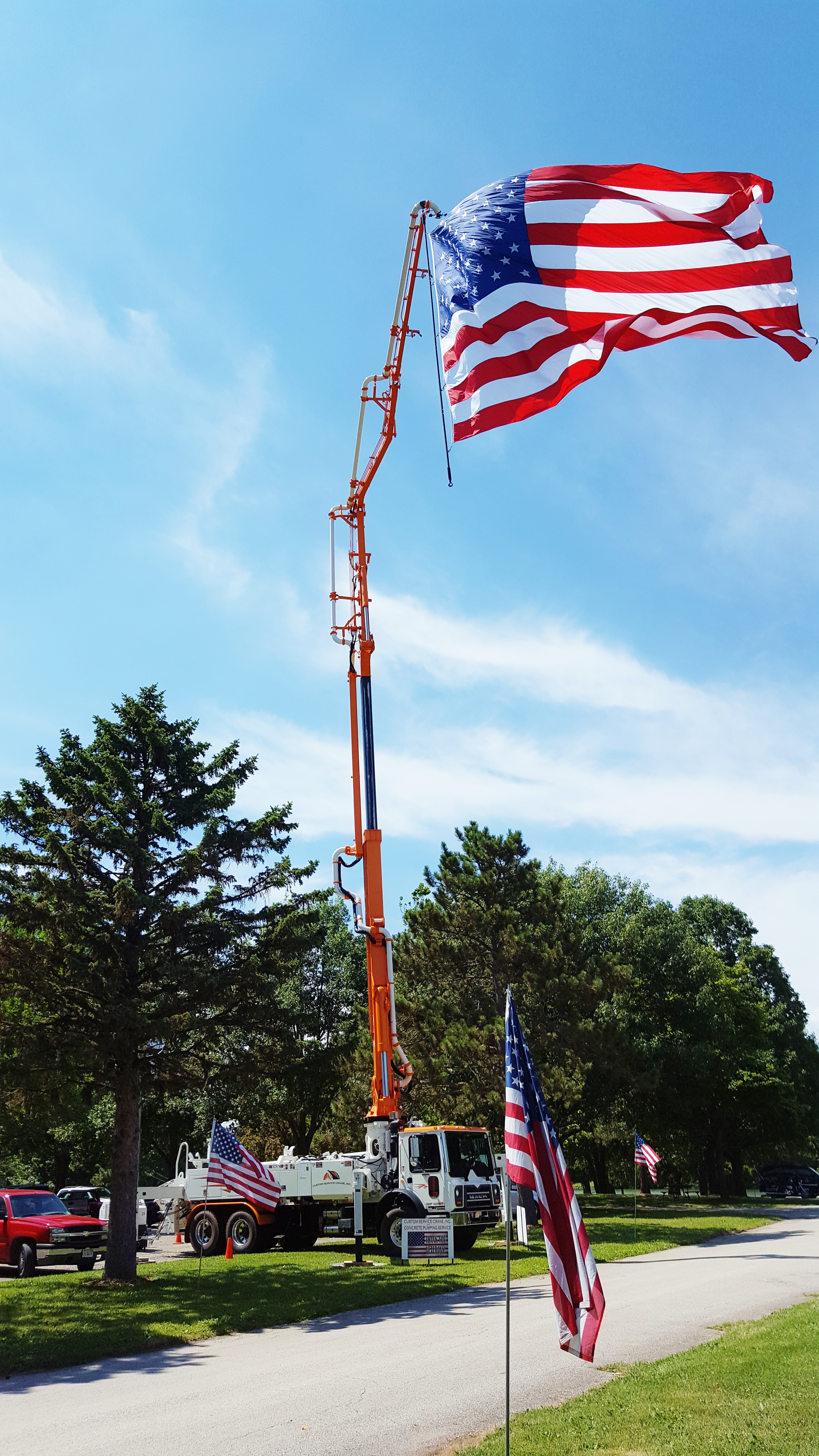 31 meter hoisting our nations flag for Veterans Day in Mahomet, IL.